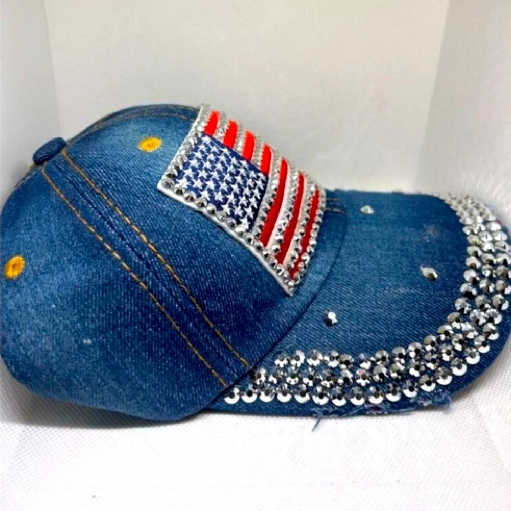 American Denim Baseball Hat w/Rhinestones, NWOT